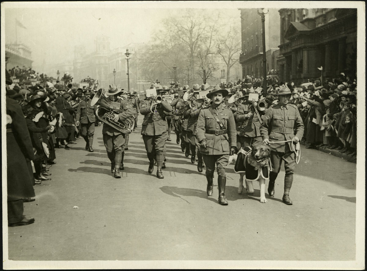 New Zealand servicemen in the Anzac parade, London, 1916 - newspaper reports from the time described it as the crowd wanting to hug and nurture them.